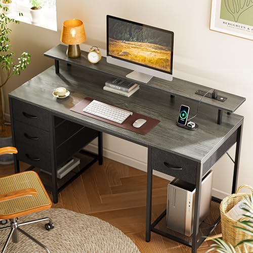Huuger 55 inch Computer Desk with Power Outlets & 4 Drawers