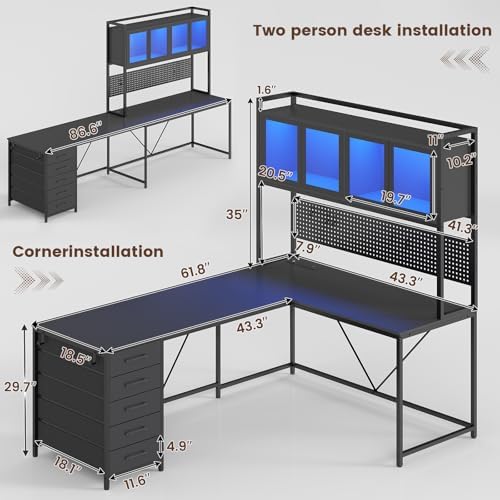 SEDETA L Shaped Gaming Corner Desk with Drawers, Hutch and Storage Shelves