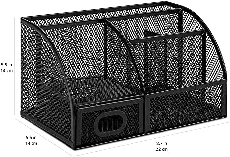 Amazon Basics Mesh Pen Holder and Desktop Desk Organizer, Office Caddy Storage for Writing Utensils, 9.1 x 5.9 x 5.5 inches, Black