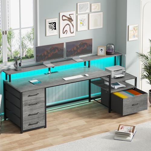 SEDETA 66'' Computer Desk with 5 Drawer, Power Outlet for Home Office