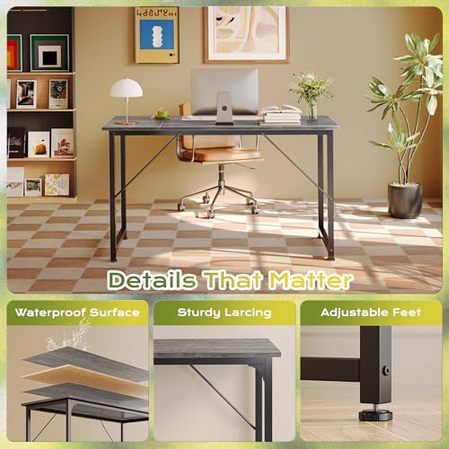 PRAISUN 47 Inch Computer Desk, Office Desk, Spacious Desktop, Grey