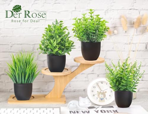 Der Rose 4 Pack Small Fake Plants in Black Pots, Bathroom Office Decor