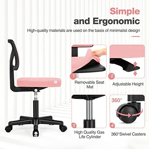Sweetcrispy Small Armless Desk Chair, Mesh Rolling Office Chairs