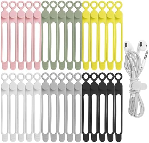 30Pcs Silicone Cable Ties, Cord Organizer Cable Management