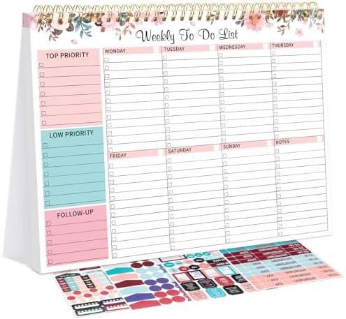 Thboxes Weekly To Do List Notepad, 8.5"x11" Desk Planner 52 Sheets, Pink