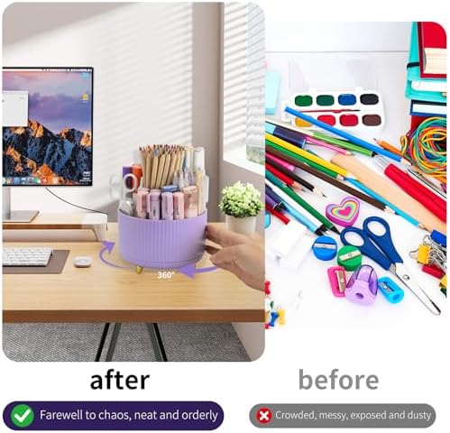 Camelmother 360°Rotating Pen&Pencil Holder For Desk With 5Slots Cute Office