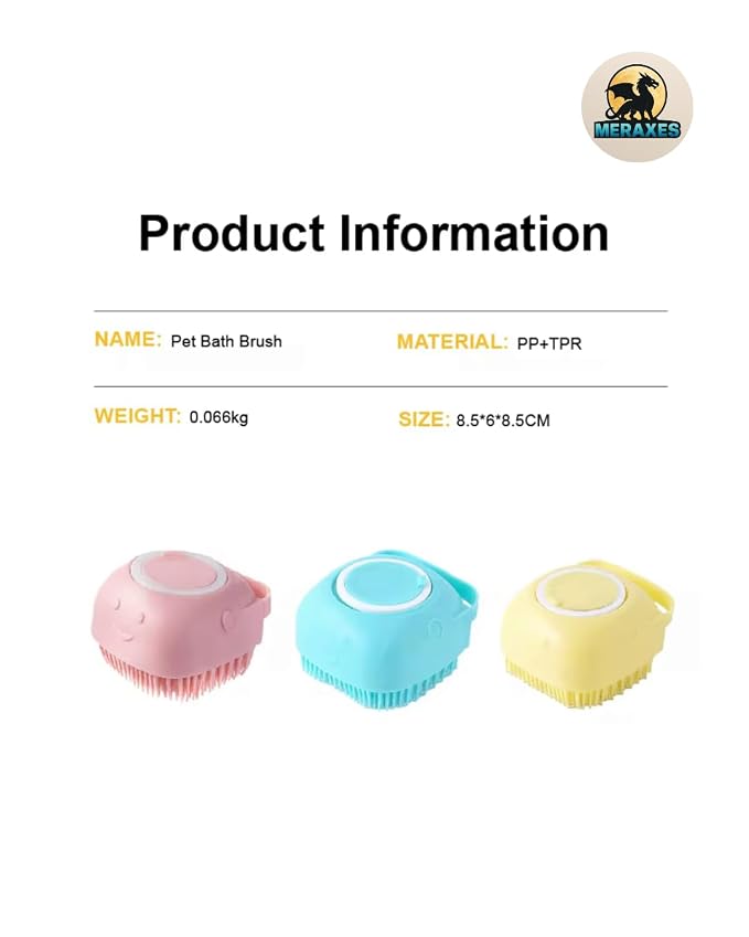 MERAXES Pet Grooming Bath Brush with Soap Dispenser – Soft Silicone Massage Bristles for Dogs & Cats, Gentle Deshedding & Deep Cleaning for Long or Short Hair – Pink
