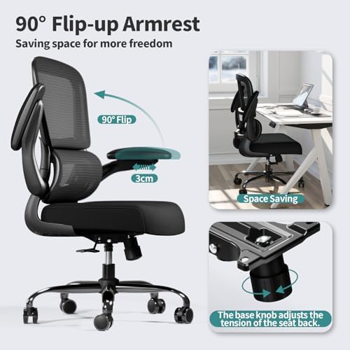 TRALT Office Chair - Ergonomic Desk Chair with Adjustable Lumbar Support, Mesh Computer Chair, Executive Chairs for Home Office Comfortable Lumbar Support Black Pack of 3