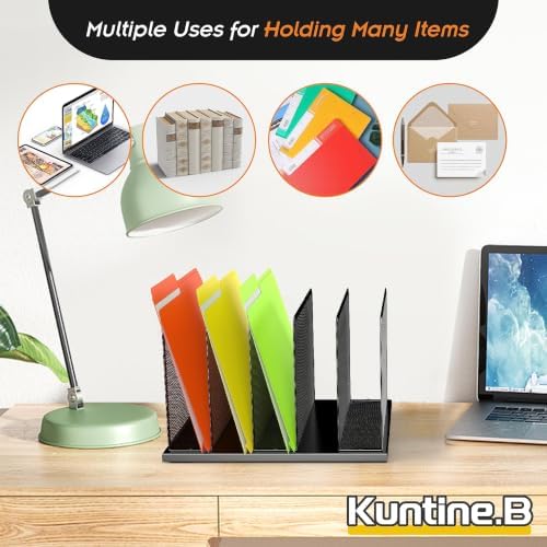 Kuntine.B Desk File Organizer Upright Mesh Desktop Organizer File Sorter Office Organization File Holder for Home, Office & Classroom (Black, 2 Pack 5-Section)