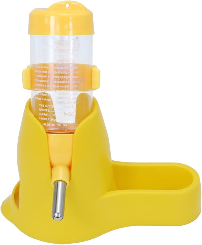 Wontee 3 in 1 Hamster Water Bottle with Food Bowl Hideout Base 80ML, Yellow | Water dispenser, food container, hideout, stable base, easy to refill, for glass tank/cage, dwarf hamster/mouse/gerbil, 2.7oz