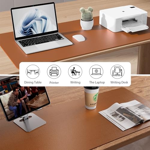 Aothia Leather Desk Pad Protector, Mouse Pad, Office Desk Mat, Non-Slip PU Leather Desk Blotter, Laptop Desk Pad, Waterproof Desk Writing Pad for Office and Home (Brown,23.6" x 13.7")