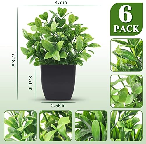 Der Rose 6 Pack Small Artificial Plants in Black Pots, Bathroom Home Decor