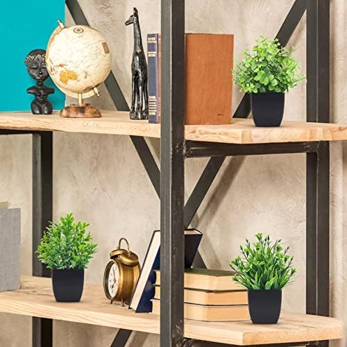 Der Rose 6 Pack Small Artificial Plants in Black Pots, Bathroom Home Decor