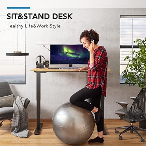 FLEXISPOT E6 Bamboo 3-Stage Dual Motor 60 x 30 Electric Standing Desk Sit Stand Up Desk, Holds 220 lbs, Adjustable Height w/Memory Presets, Solid Bamboo Curved Desktop & Black Frame, Ships in 2 Boxes