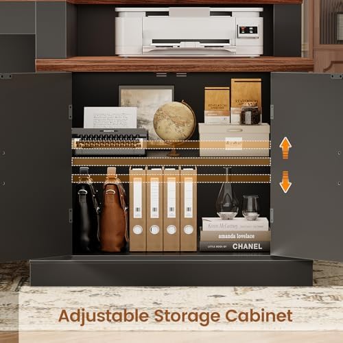 SEDETA Farmhouse 70.9" Executive Desk, Home Office Desk with File Drawers and Storage Cabinet, Computer Desk with Power Outlet for Home Office, Work Study Writing, Black+Brown