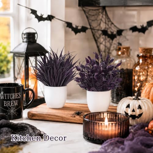 Der Rose 4 Pack Purple Artificial Plants in Pots, Halloween Fall Decor