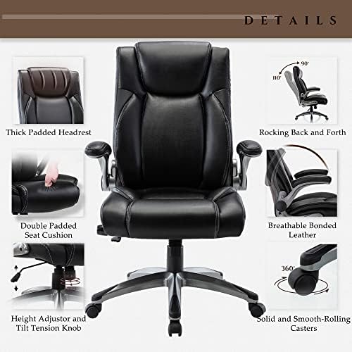 COLAMY Ergonomic Home Office Chair-Adjustable Lumbar Support for Extra Comfort, High Back Design with Padded Flip-up Arms for Adult Working, Study, Gaming (Black), 250lbs