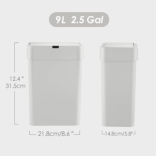 ELPHECO Bathroom Trash Can with Lid 2.5 Gallon Motion Sensor Slim Garbage Can Small Touchless Trash Bin 9.5 Liter Smart Waste Basket for Bedroom, Living Room, Toilet (Grey)