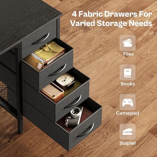 Huuger 47 inch Computer Desk with Power Outlets & 4 Drawers