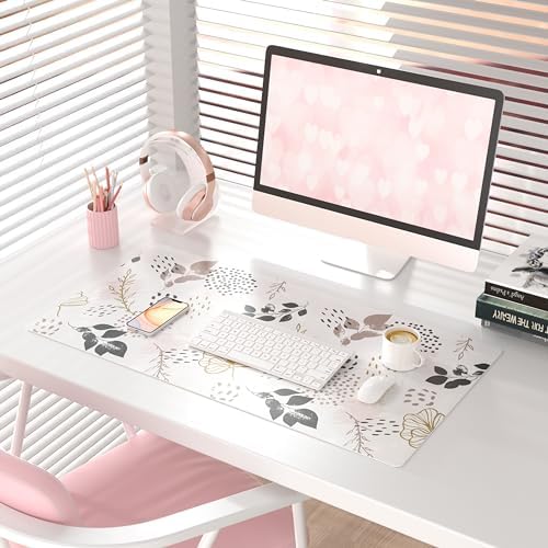 QiyI PU Leather Large Mouse Pad, Office Decor, 31.5" x 15.7", Boho Botany
