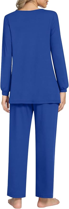 Anyally Women's Plus Size Pajama Sets Ladies Fall Pjs 2 Pieces Lounge Outfits V Neck Long Sleeves Sleepwear with Pockets