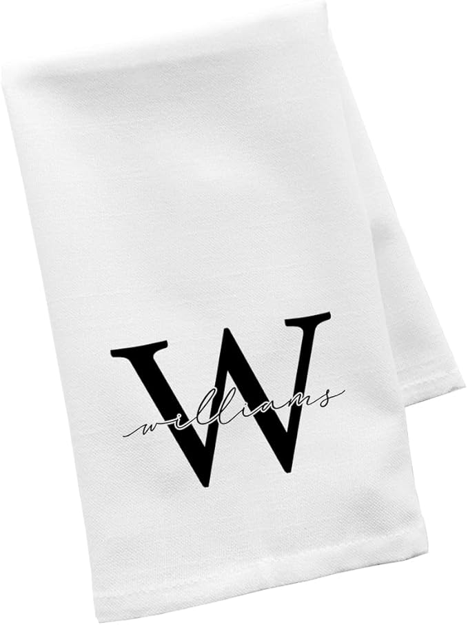 Andaz Press Personalized Kitchen Towel, Flour Sack Tea Towel, Monogram Last Name Custom Kitchen Gifts Birthday for Mom Daughter, Grandma, Wedding Gift Housewarming Gift for Couples