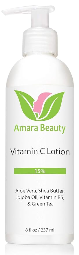 Amara Beauty Vitamin C Face & Body Lotion 15% - with Shea Butter & Jojoba Oil - 8 oz (Pack of 2)