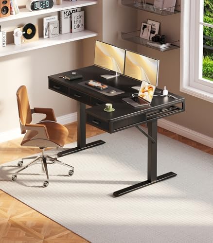 OffiGo 55 Inch L Shaped Electric Standing Desk with 4 Drawers, Black
