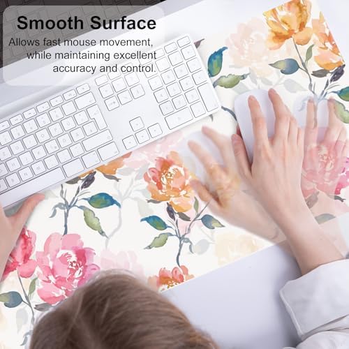 QiyI PU Leather Large Mouse Pad, Office Desk Mat, 31.5" x 11.8", Peonies