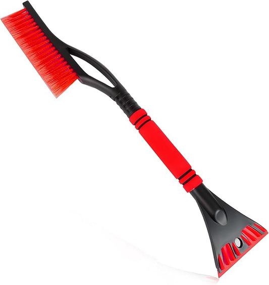 Snow Brush and Ice Scraper for Car Windshield, 23.6" Scratch Free Auto Scraper Soft Bristle Brush with Ergonomic Grip, Detachable Winter Snow Removal Tool for Cars Trucks SUVs (Red)