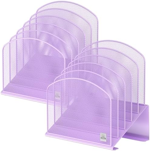 Delifox Inclined Desk File Organizer,Vertical File Folder Holder Stand Metal Rack File Sorter for Office Classroom Desktop Organization (2, Purple, 5)