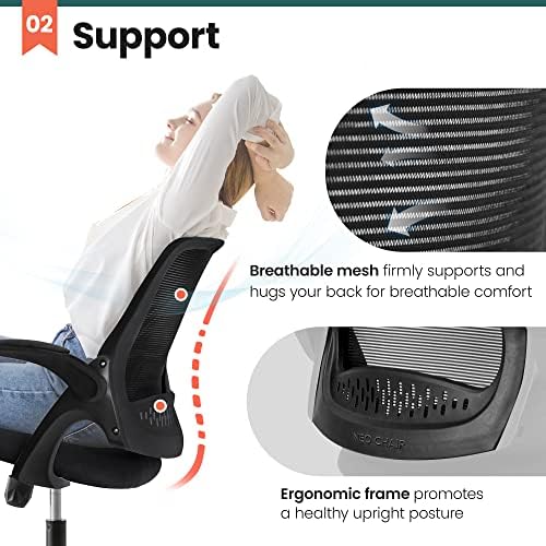 NEO CHAIR Office Desk Chair, Ergonomic Mesh with Flip-Up Armrests, Black