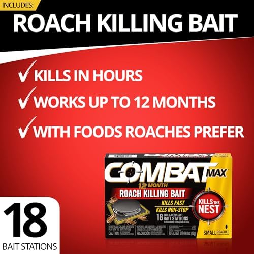 Combat Max 12 Month Roach Killing Bait, Small Roaches, Kill Nest, 18 Count