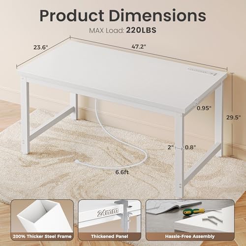 Huuger 48 x 24 inch Desk with Power Outlets & 0.95 Inch Thicker Desktop