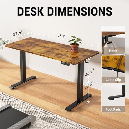 Veken 55" Super Large Standing Desk, Electric Height Adjustable, Brown