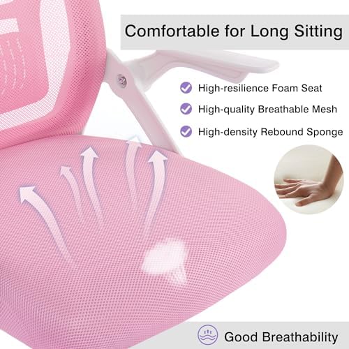 VECELO Mid-Back Swivel Ergonomic Office Chair with Adjustable Arms Mesh Lumbar Support for Computer Task Work, Pink