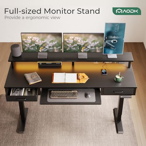 AODK 63 Inch Electric Standing Desk with Drawers & Keyboard Tray, Black