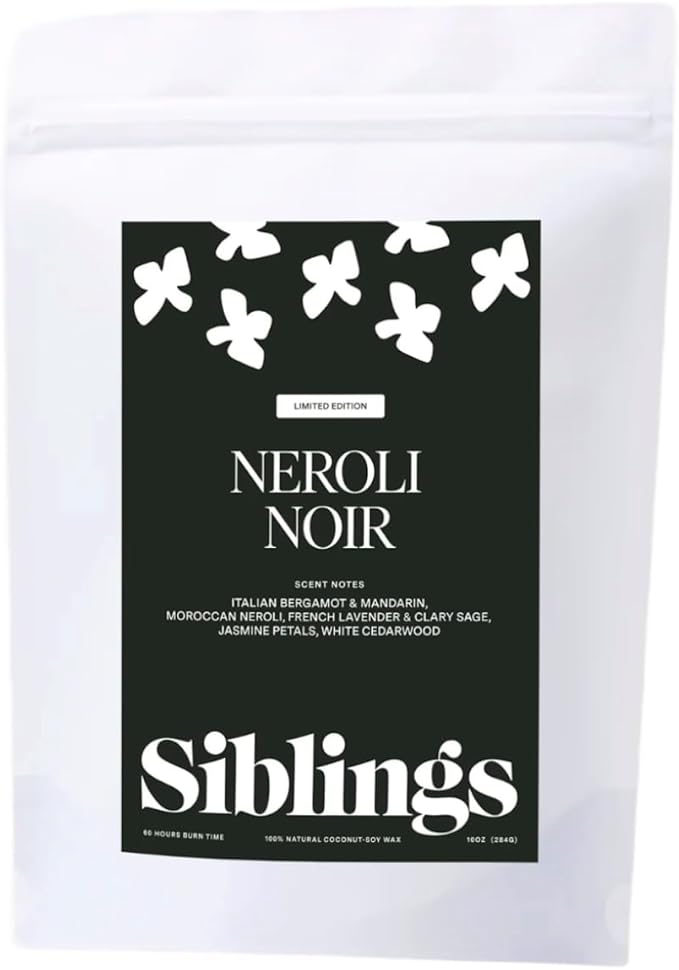 Siblings Candle Making Kit | DIY Coconut-Soy Wax Candle Kit with Wooden Wick | Scent Neroli Noir: Neroli, Amber, Sandalwood | Clean, Non-Toxic, Reusable, 60 Hr Burn