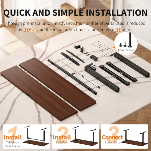 Veken 47.2 Inch Large Electric Standing Desk, Gaming Table, Walnut