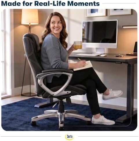 Serta Ergonomic Executive Office Chair, Padded Arms Mesh Back Leather Chair