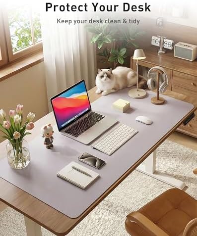 Aothia Faux Leather Desk Mat - Large Mouse Pad, Non-Slip PU Leather Blotter, Waterproof Writing Surface for Office and Home (Smoky Lavender, 42" x 17")
