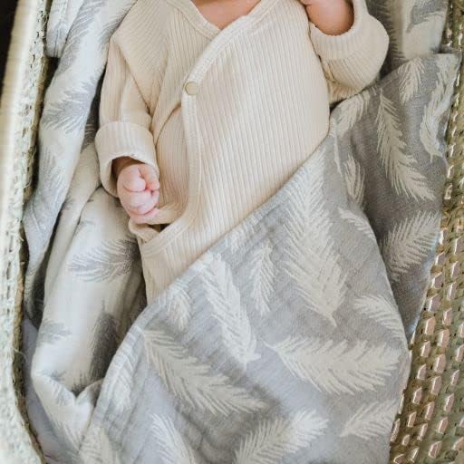 Crane Baby Blanket, Soft Cotton Jacquard Nursery and Stroller Blanket for Boys and Girls, Grey Feather, 30” x 40”