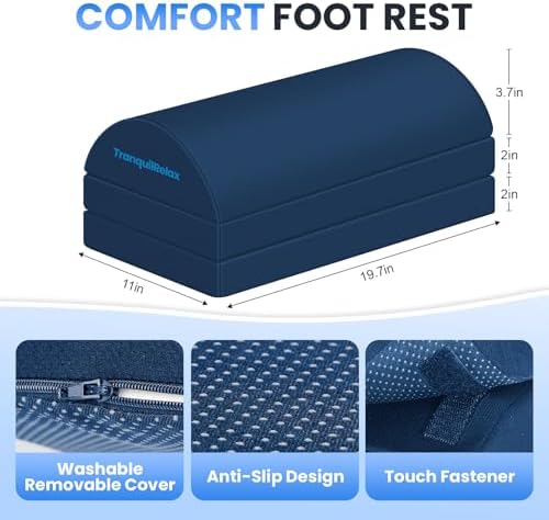 TranquilRelax Foot Rest Under Desk, 3-Height Adjustable Foot Stool, Blue