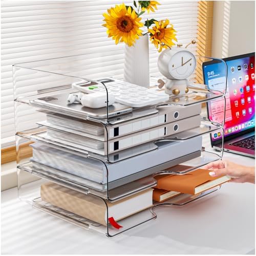Paper Organizer Letter Tray, 4-Pack Acrylic File Organizer, Clear