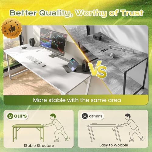 PRAISUN 55 Inch Computer Desk, Office Desk, Spacious Desktop, White
