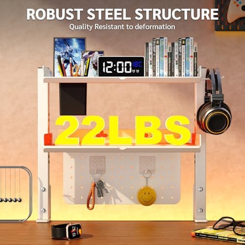 Metal Clamp On Desk Shelf,Storage Shelves with Pegboard and Pencil Holder