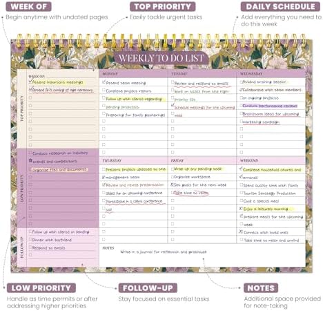 Weekly To Do List Notepad with 52 Undated Sheets（8.5"×11"）- Undated Weekly Planner Notepad for Office Desk Accessories and Supplies - Twilight Garden