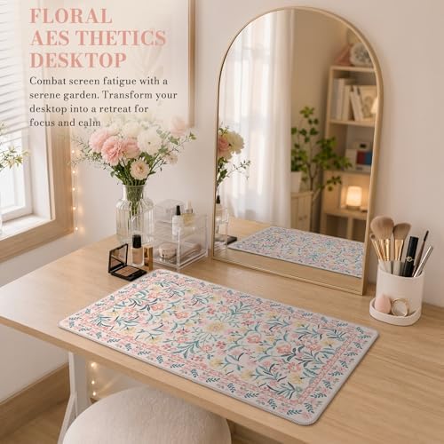 iCasso Aesthetic Mouse Pad for Office Decor,23.6x13.7in,Pink Floral