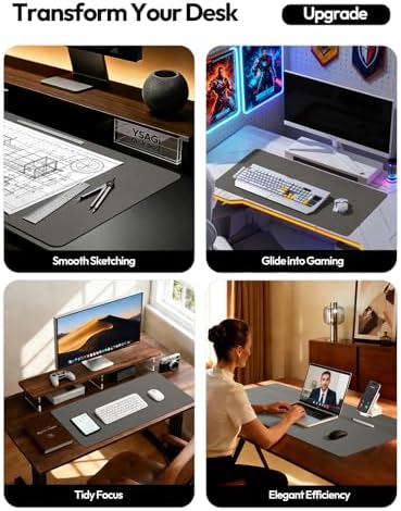 YSAGi Leather Desk Pad Protector, Office Desk Mat, Large Mouse Pad, Non-Slip PU Leather Desk Blotter, Laptop Desk Pad, Waterproof Desk Writing Pad for Office and Home (Dark Grey, 47" x 17")