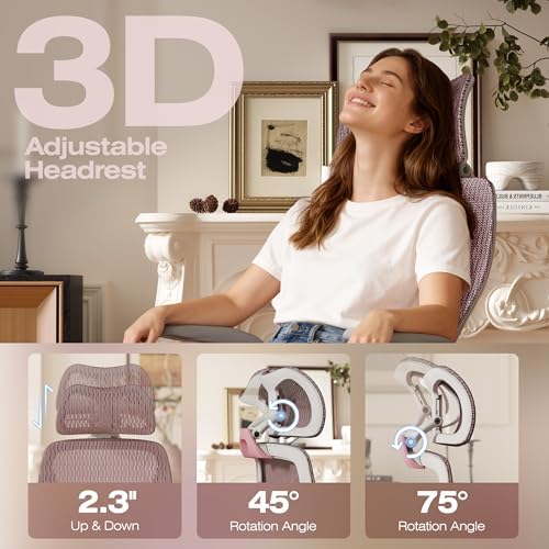 ELABEST X100 Ergonomic Mesh Office Chair with Footrest, Big and Tall Home Desk Chair with 5D Flip-Up Arms, Adjustable 3D Lumbar Support, Gaming & Executive Computer Chair (Peach Blossom)
